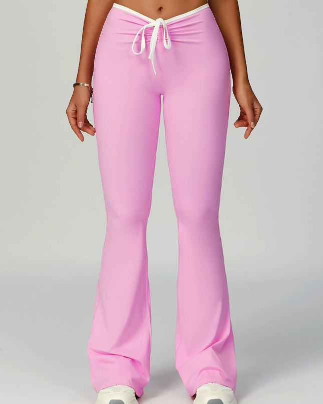 ZASUWA Female Contrast Color V-shaped Waist Folds Lace-up Flare Leggings