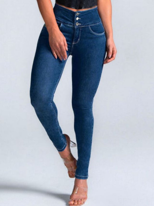 ZASUWA Female Denim Elastic Tight Pocket Cargo Leggings