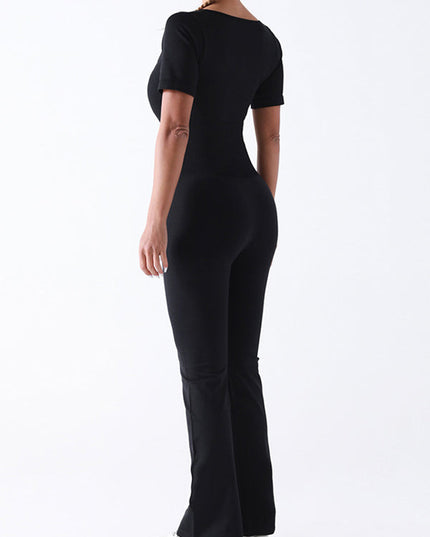 ZASUWA Female Sexy Square Collar Flare Jumpsuit