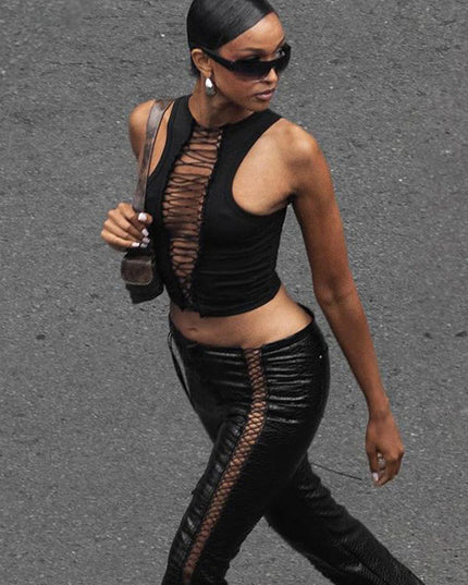 ZASUWA Female Sexy Hollow Out Drawstring Tank