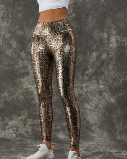 ZASUWA Female PU Faux Leather Snake Print Leggings