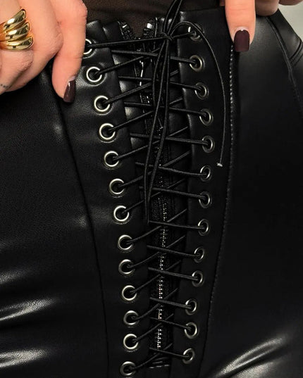 ❤ZASUWA Female Sexy Faux Leather Push Up Design Lace-up Leggings