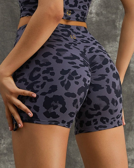 ZASUWA Female Leopard Print Scrunch Bum Spandex Gym Booty Shorts