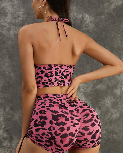 ZASUWA Female Leopard Print Hollow Out Halter Scrunch Bum Tracksuit