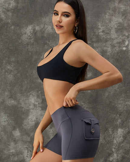 ZASUWA Female Scrunch Bum High Waist Pocket  Big Deep U Collar Short Tracksuit