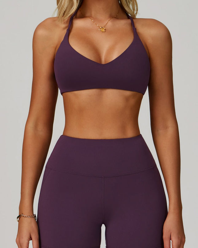 ZASUWA Female Cross Back V-neck with Chest Pads Quick Dry Push Up Design Short Tracksuit