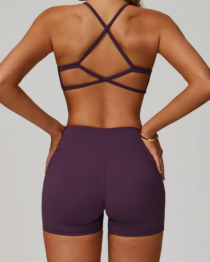 ZASUWA Female Cross Back V-neck with Chest Pads Quick Dry Push Up Design Short Tracksuit