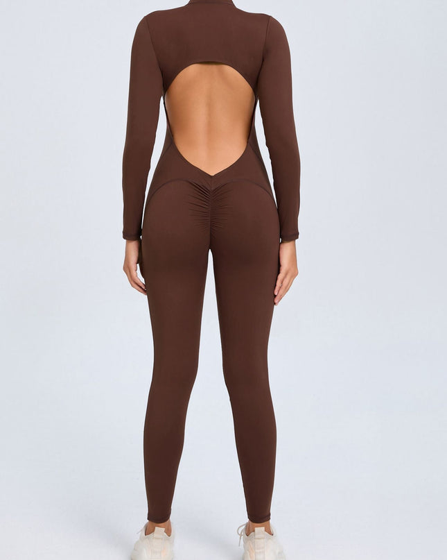 ZASUWA Female Backless Zipper Hollow Out Scrunch Bum Jumpsuit