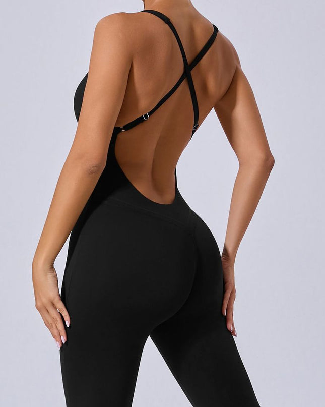 ZASUWA Female Cross Back Backless Adjustable Strap Elastic Tight Jumpsuit