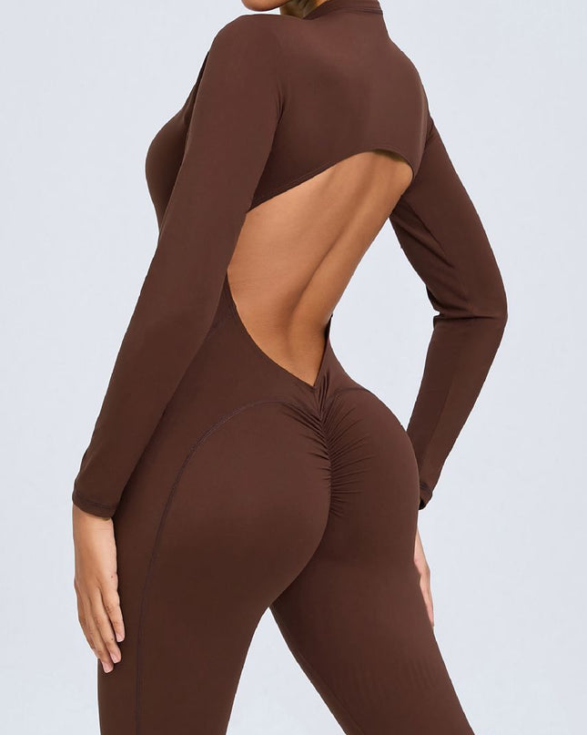 ZASUWA Female Backless Zipper Hollow Out Scrunch Bum Jumpsuit