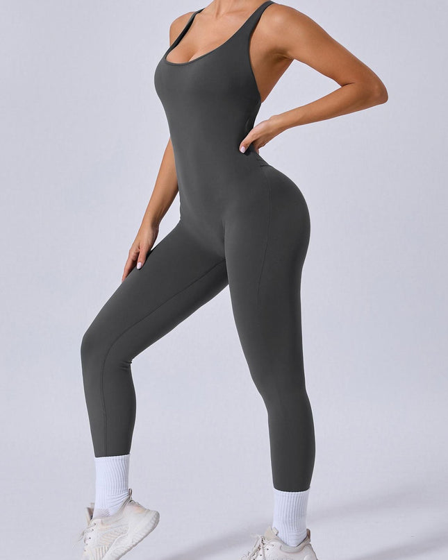 ZASUWA Female Cross Back Backless Adjustable Strap Elastic Tight Jumpsuit