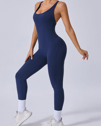 ZASUWA Female Cross Back Backless Adjustable Strap Elastic Tight Jumpsuit