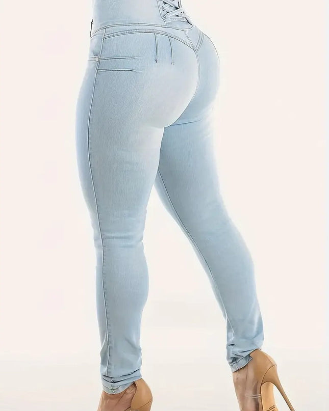 ZASUWA Female Sexy Denim Hip-lift High-waisted Cross Leggings