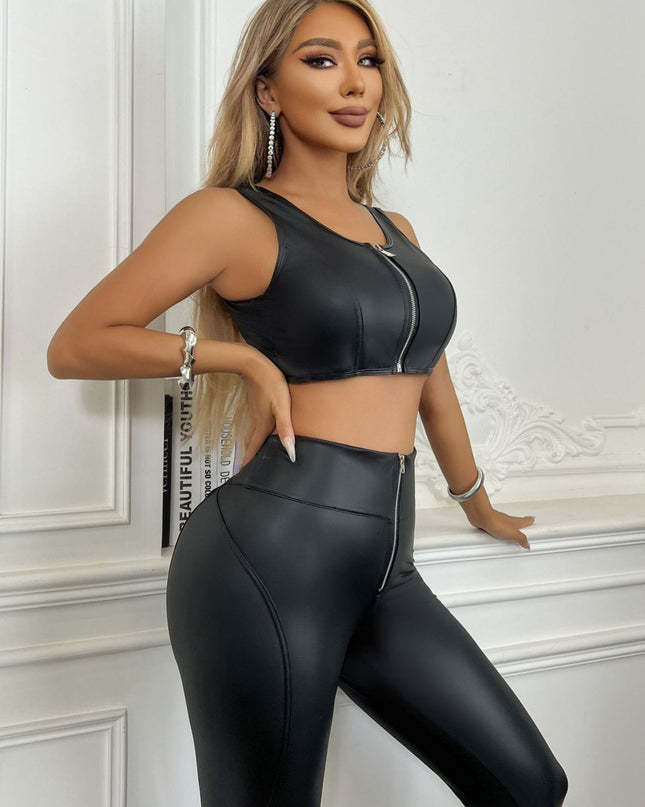 ZASUWA Female PU Matte Zipper Tracksuit