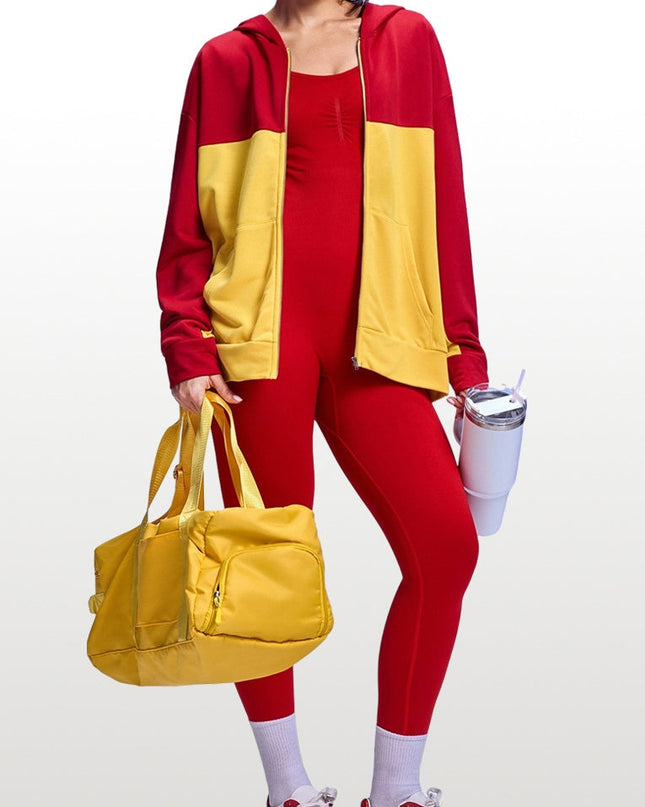 ZASUWA Female Red Backless Ribbed Deep V Back Long Sleeves Jumpsuit