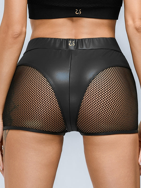 ❤ZASUWA Female Sexy Faux Leather Fishnet Micro Hot Short Traksuit