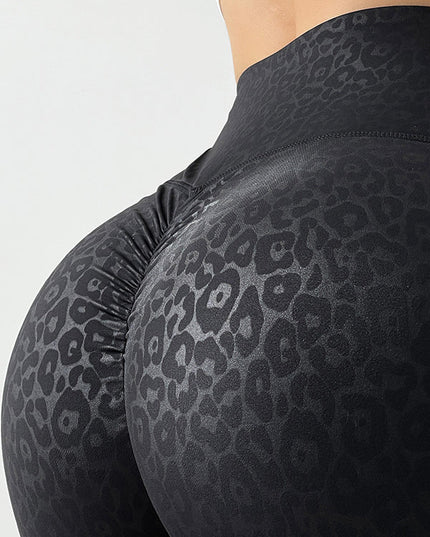 ZASUWA Female Faux Leather Leopard Print Scrunch Bum Leggings