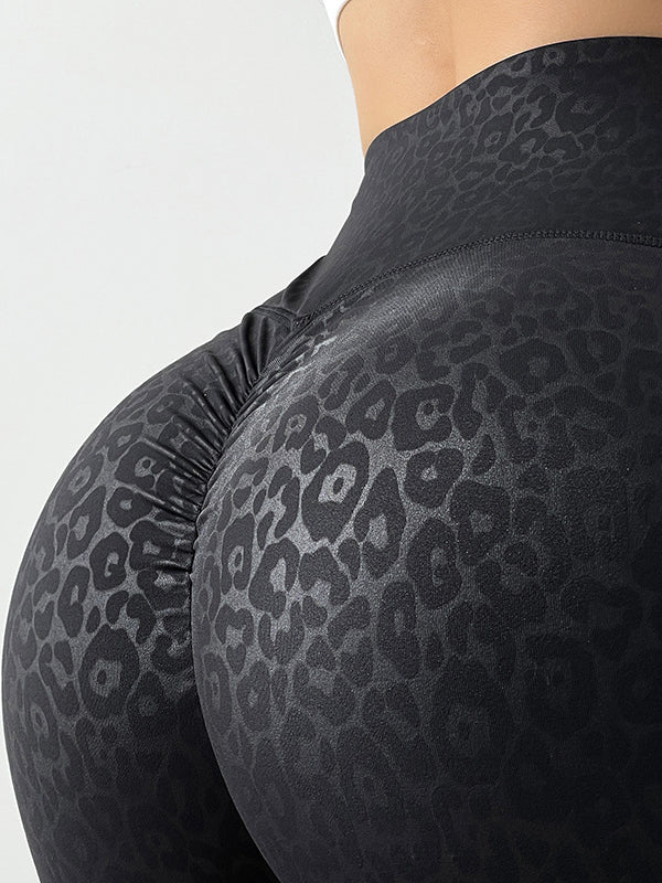 ZASUWA Female Faux Leather Leopard Print Scrunch Bum Leggings