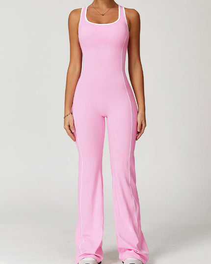 ZASUWA Female Backless Stripes Flare Jumpsuit