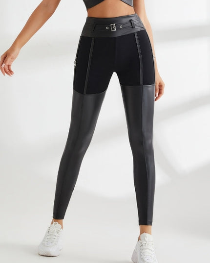 ❤ZASUWA Female PU Glossy Metal Buttons Hip-lift Leggings