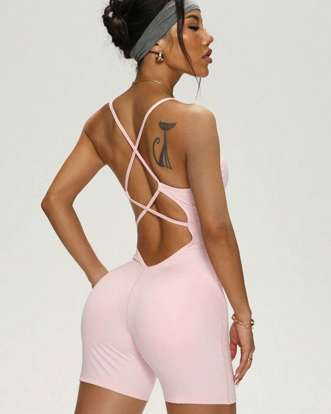 ZASUWA Female Cross Back U Collar Elastic Tight Short Romper