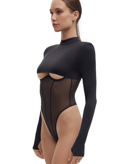 ❤ZASUWA Female Sexy Mesh Panel Push-Up Cutout Bodysuit