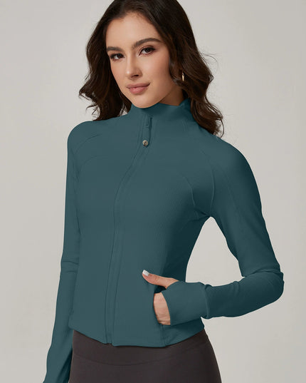 ZASUWA Female Zipper Stand Up Collar Thumbholes Jackets