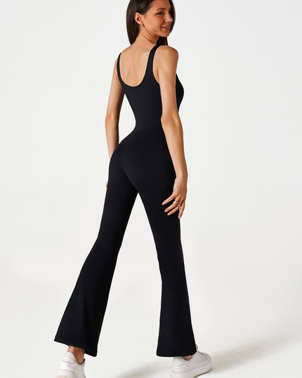ZASUWA Female Solid Color Zipper Flare Seamless Jumpsuit