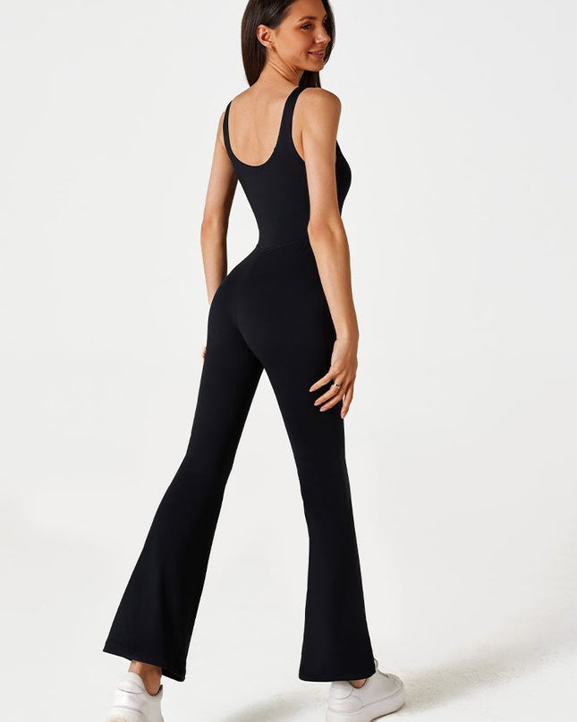 ZASUWA Female Solid Color Zipper Flare Seamless Jumpsuit