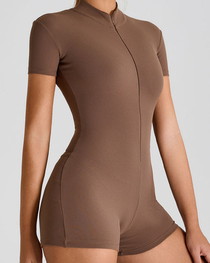 ZASUWA Female Seamless Ribbed Zipper Elastic Tight Romper