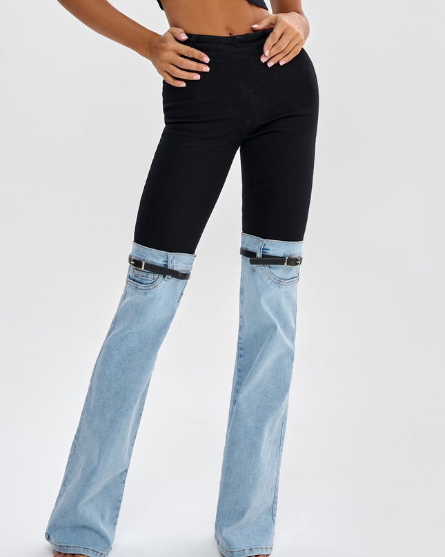 ZASUWA Female Contrast Color Denim Flare Fashion Pants