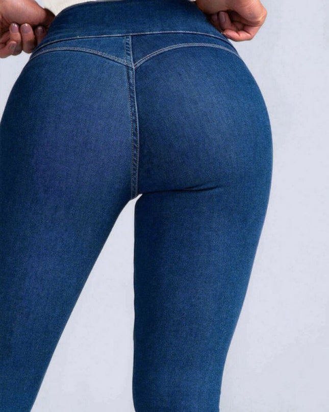 ZASUWA Female Denim Elastic Tight Pocket Cargo Leggings