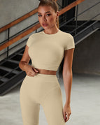 Wheat / S / Short Sleeves+Leggings