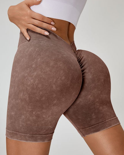 ZASUWA Female Deep V Back Faux Denim Scrunch Bum Spandex Gym Booty Shorts