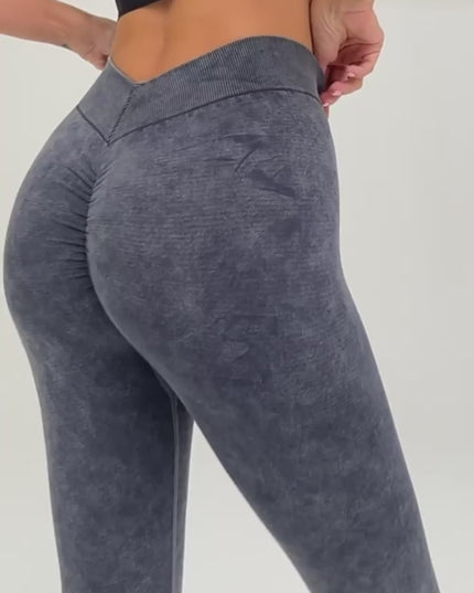 ZASUWA Female Denim Deep V Back Scrunch Bum Leggings