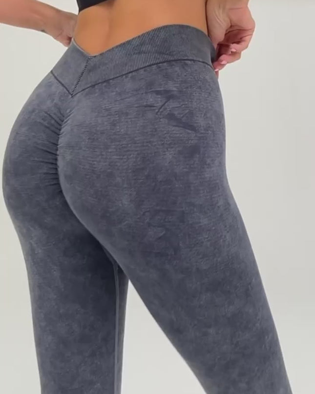 ZASUWA Female Denim Deep V Back Scrunch Bum Leggings