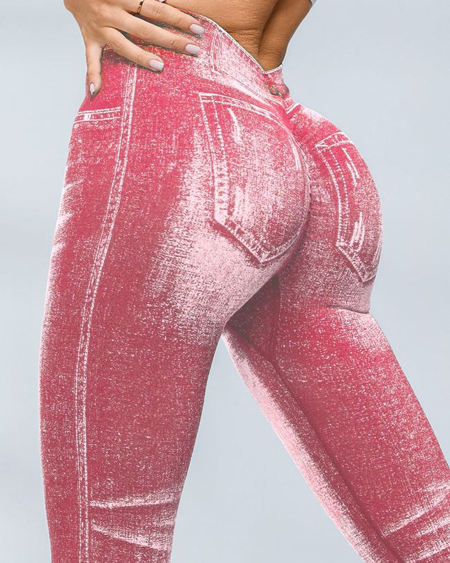 ZASUWA Female Deep V Back Denim Scrunch Bum Leggings