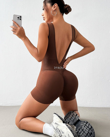 ZASUWA Female Sexy Deep V-shaped Waist Backless Hip-lift Elastic Tight Scrunch Bum Romper