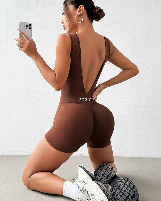 ZASUWA Female Sexy Deep V-shaped Waist Backless Hip-lift Elastic Tight Scrunch Bum Romper