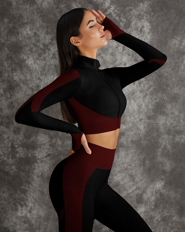 ZASUWA Female 3 Pieces Long Sleeve Zippers Fitness Suit