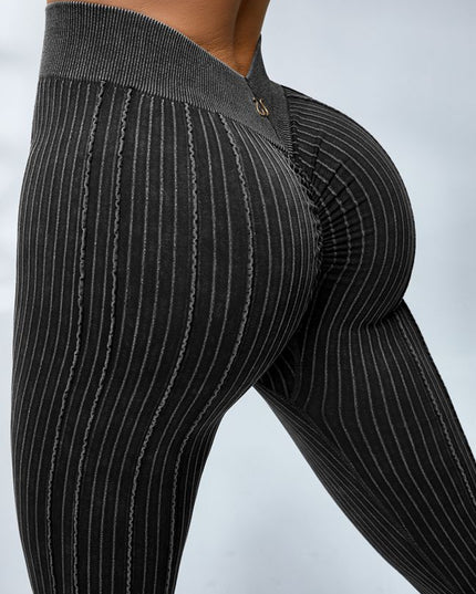 ZASUWA Female V-shaped Waist Ribbed High-waisted Hip-lift Scrunch Bum Leggings