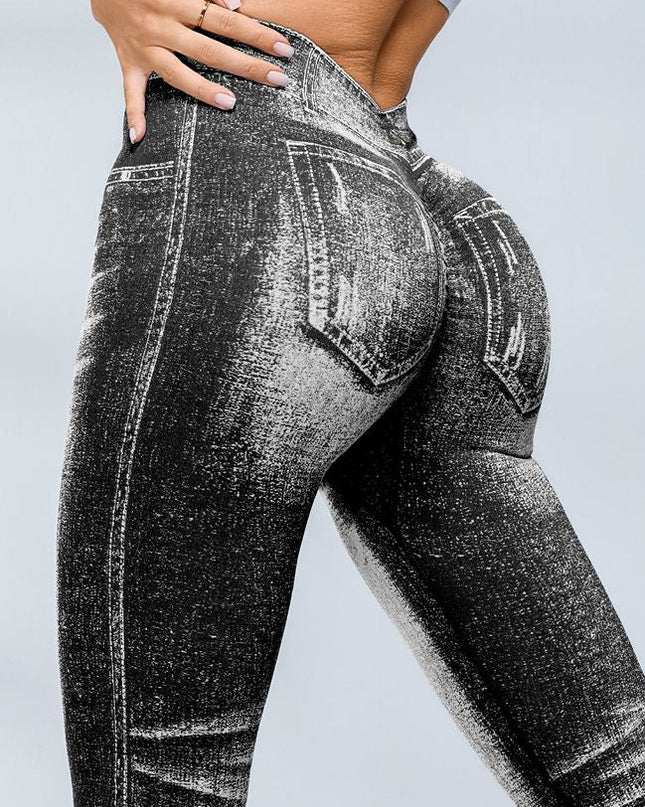 ZASUWA Female Deep V Back Denim Scrunch Bum Leggings
