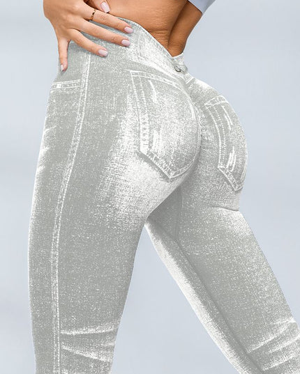 ZASUWA Female Deep V Back Denim Scrunch Bum Leggings