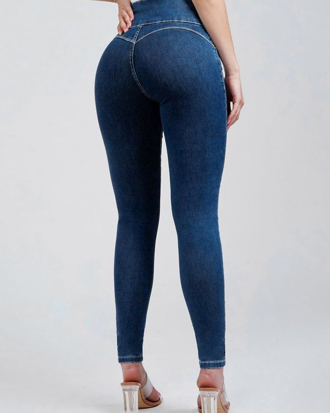 ZASUWA Female Denim Elastic Tight Pocket Cargo Leggings