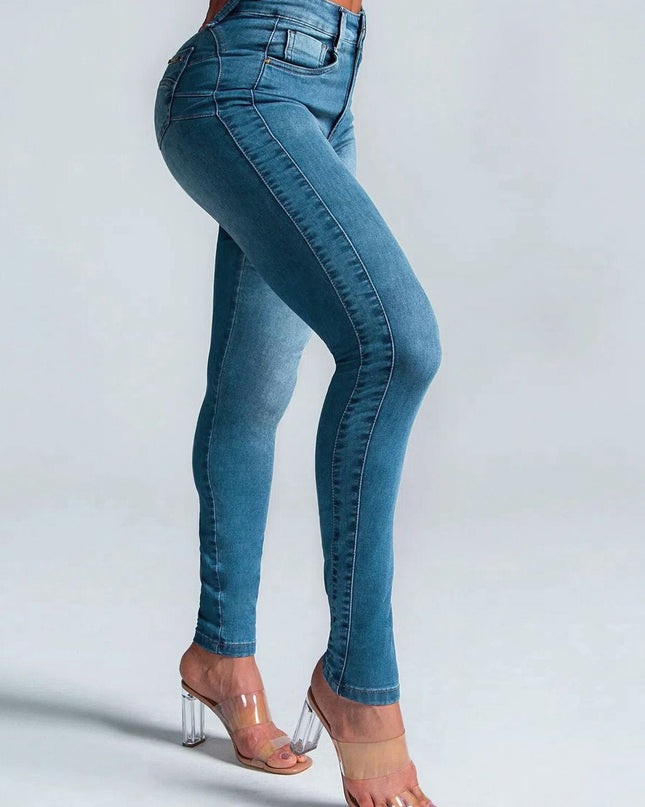 ZASUWA Female Sexy Denim Elastic Tight Pocket Cargo Leggings