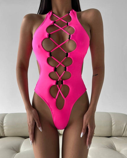 ZASUWA Female Roman-knot Hollow Out Halter One Piece