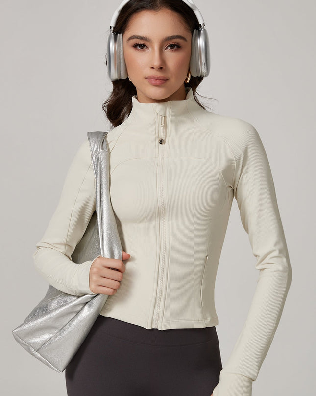 ZASUWA Female Zipper Stand Up Collar Thumbholes Jackets