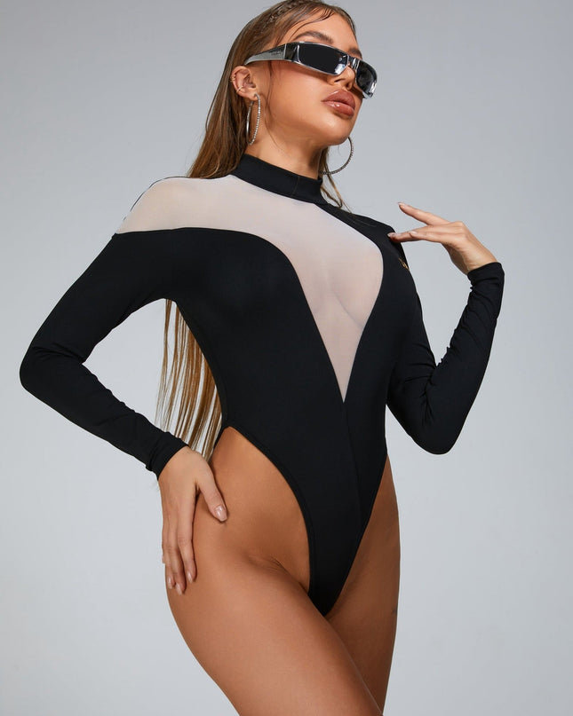 ❤ZASUWA Female Deep V Mesh Bodysuit