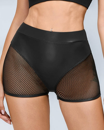 ZASUWA Female Sexy Faux Leather Fishnet Micro Hot Shorts