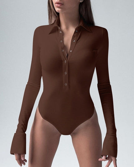 ZASUWA Female Lapel Button Long Sleeves Bodysuit